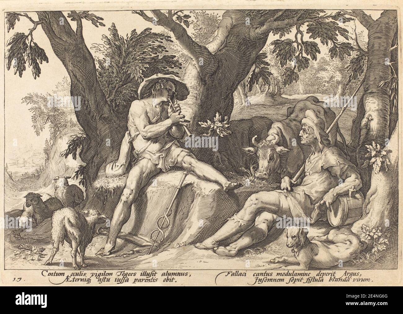 Mercury Putting Argus to Sleep - Radierung - 17.5 x 25.2 cm - Washington DC, NGA. Stockfoto