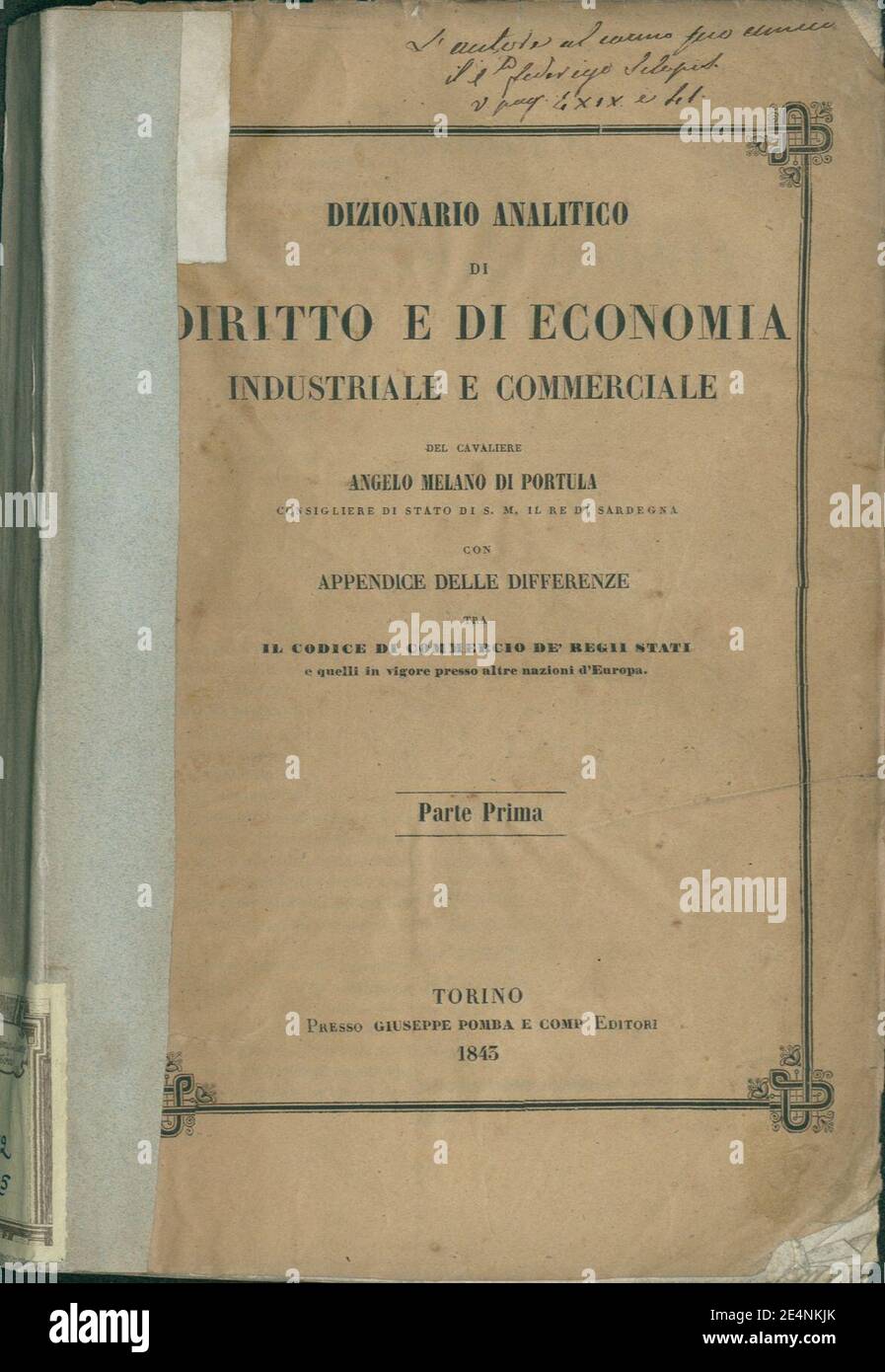 Melano di Portula, Angelo Dizionario analitico di diritto e di economia industriale e commerciale, 1843 Stockfoto