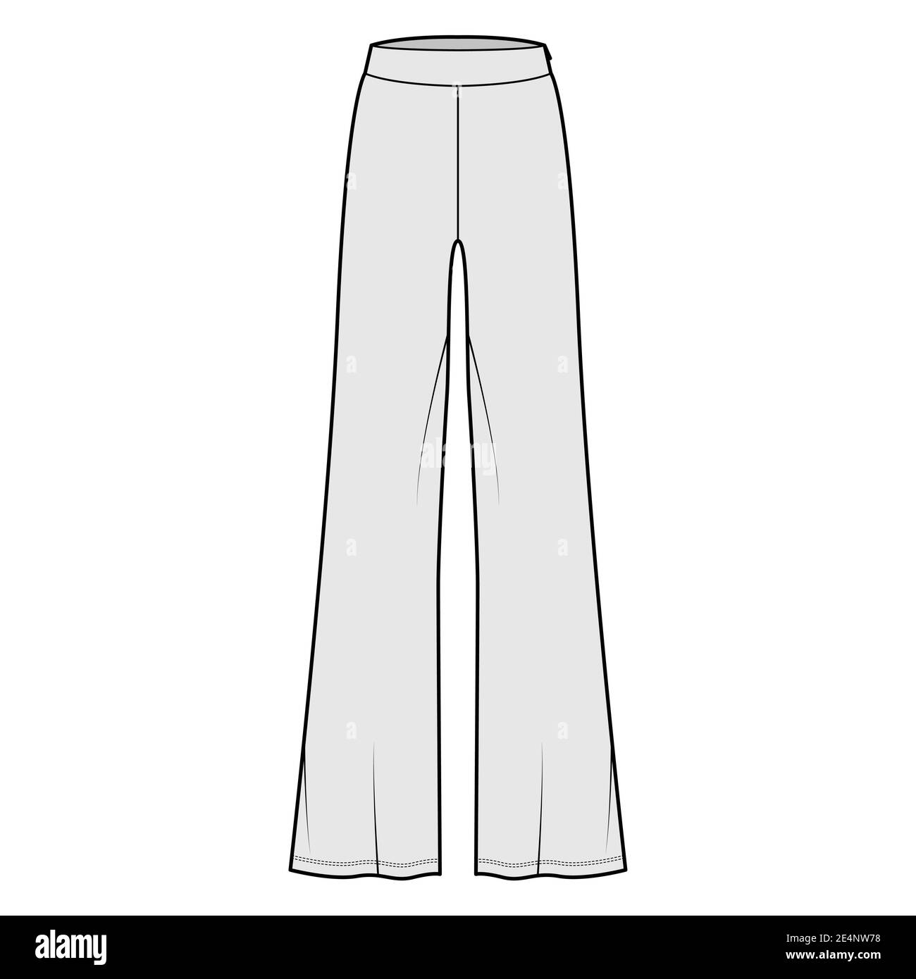 Hose Boot Cut technische Mode Illustration mit bodenlange, übergroße Silhouette, seitlichen Reißverschluss. Flache Sport Schlafanzughose Schablone vorne, grau Farbe Stil. Frauen, Männer, Unisex CAD Mockup Stock Vektor