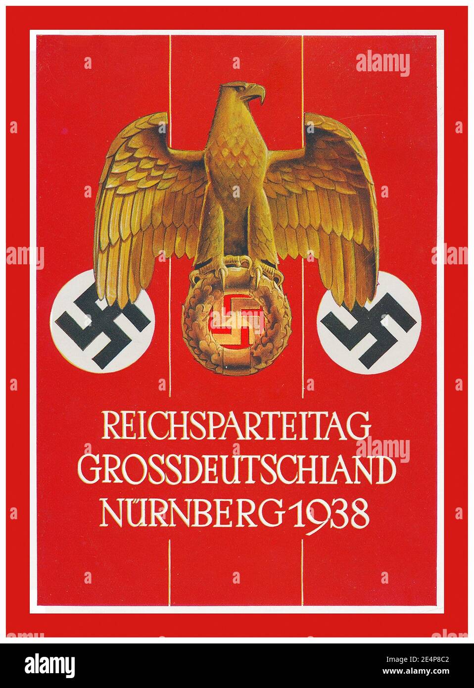 1938 Nazi-Nürnberg Propaganda 'NS-Parteitag' Reichsparteitag Plakat-Kartendarstellung Großdeutschland Deutscher Reichsadler mit Nazi-Hakenkreuz, Verlag Photo-Hoffmann Company Stockfoto