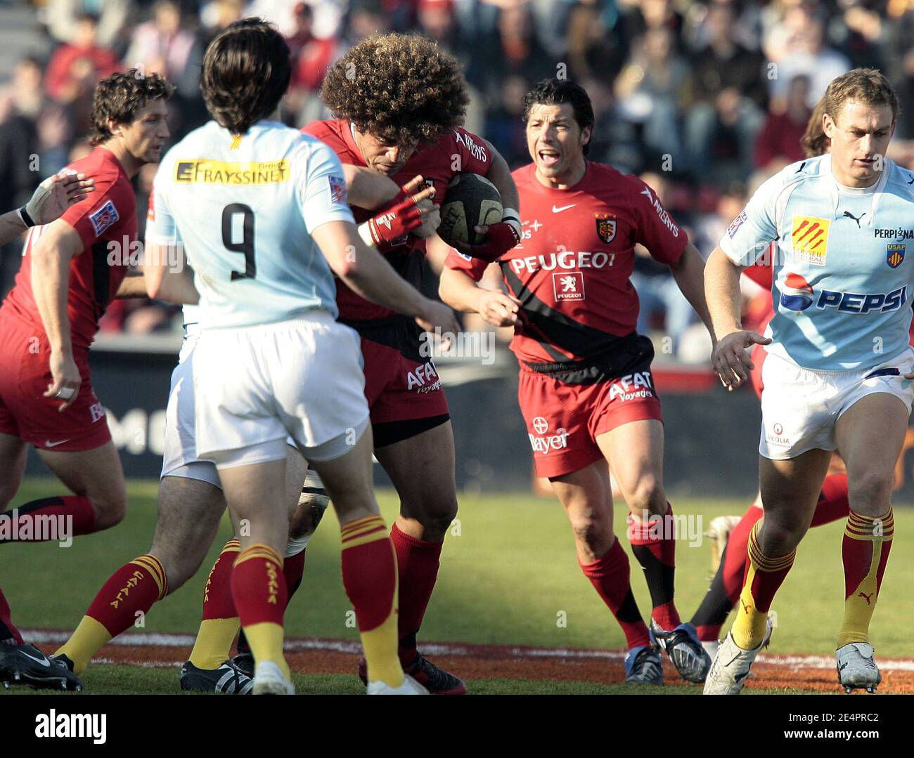 Toulouse Finau Maka während der Französisch Top 14 Rugby Spiel, Toulouse gegen Perpignan im Ernest Wallon Stadium in Toulouse, Frankreich am 16. Februar 2008. Der Stade Toulousain gewann 41-15. Foto von Le Calife/Cameleon/ABACAPPRESS.COM Stockfoto