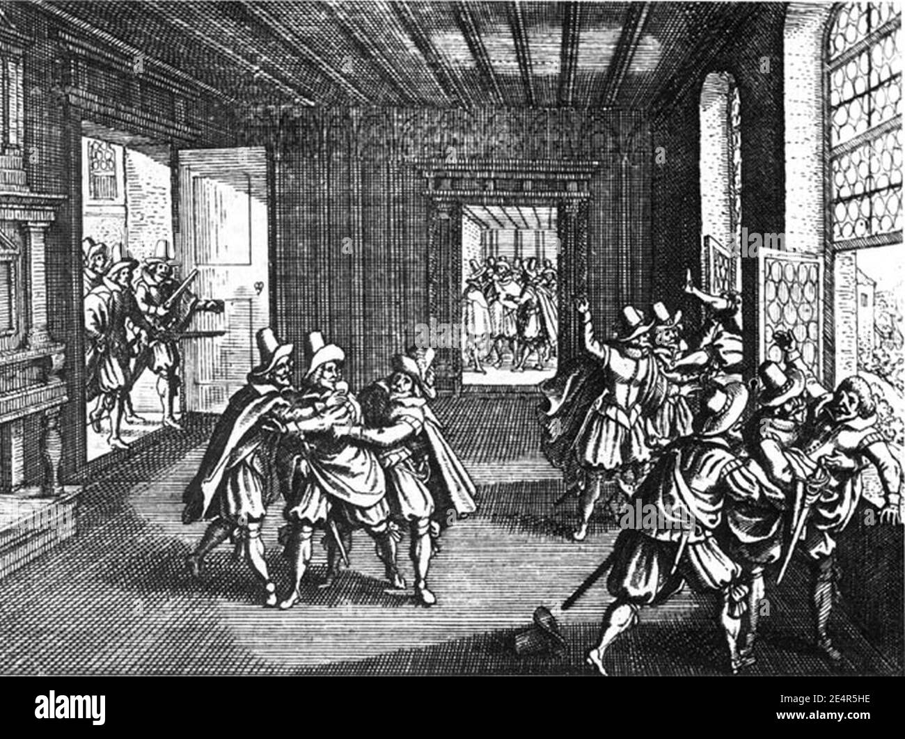 Defenestration-prag-1618. Stockfoto