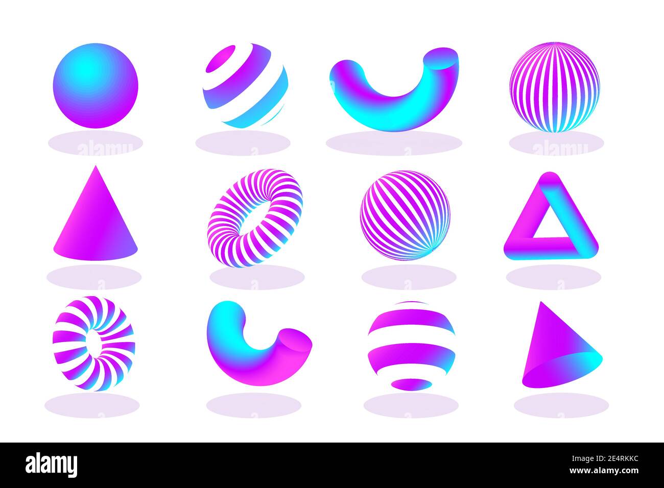 Lebendige Geometrie 3D-Formen gesetzt. Vektor-Design-Elemente für soziale Medien und visuelle Inhalte, Web- und UI-Design, Poster und Kunstcollage, Branding. Stock Vektor