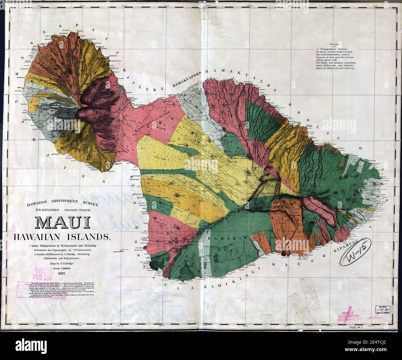 Maui 1885 Karte von Dodge. Stockfoto