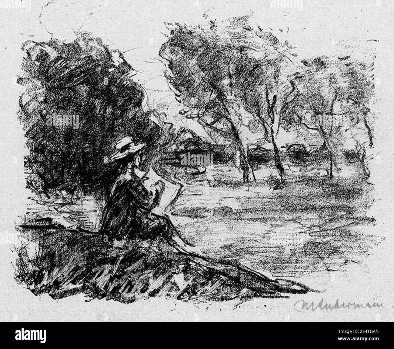 Max Liebermann Zeichner Jüngling in der Landschaft. Stockfoto
