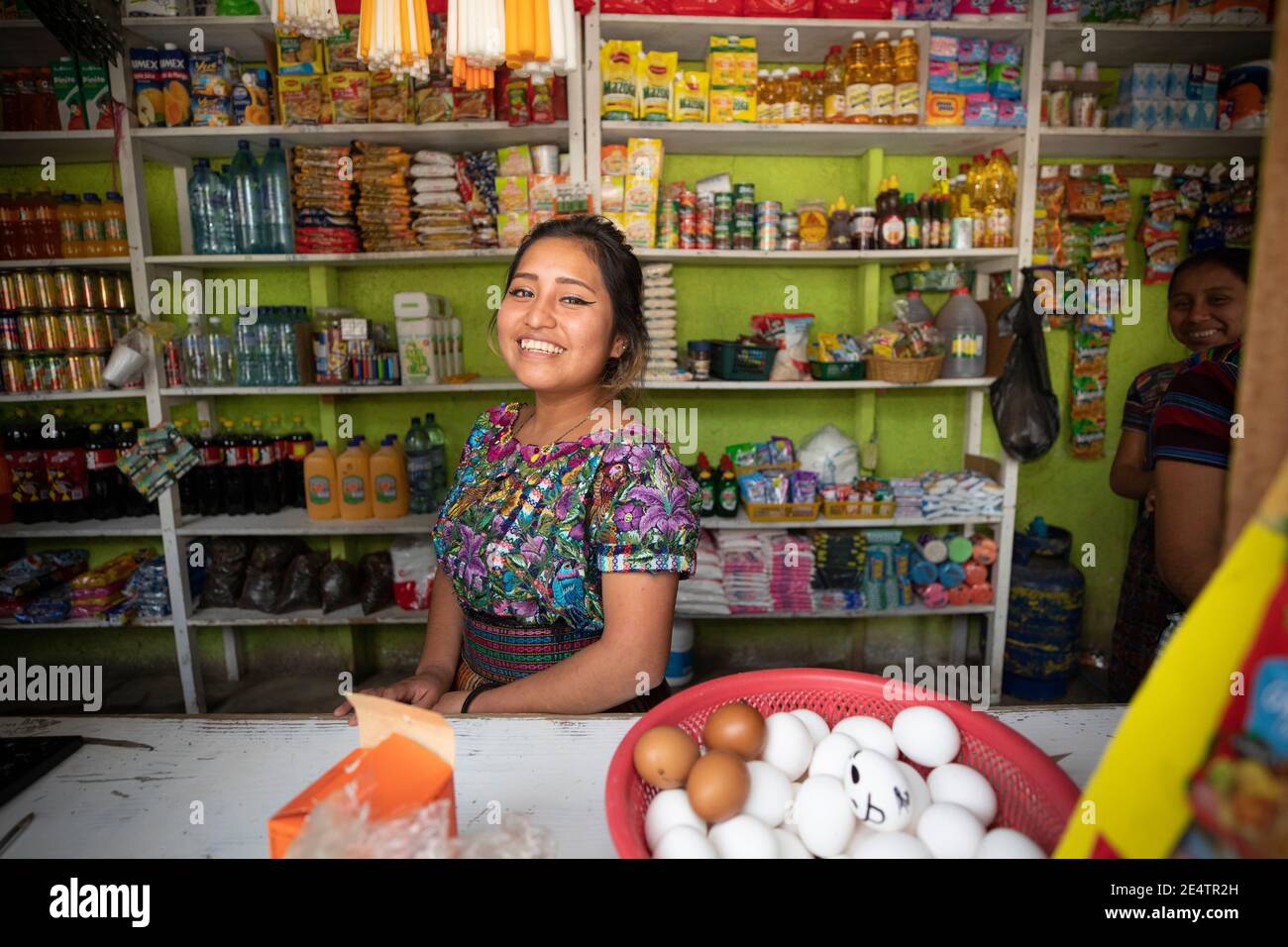 Verkäuferin in San Marcos la Laguna, Guatemala, Mittelamerika. Stockfoto