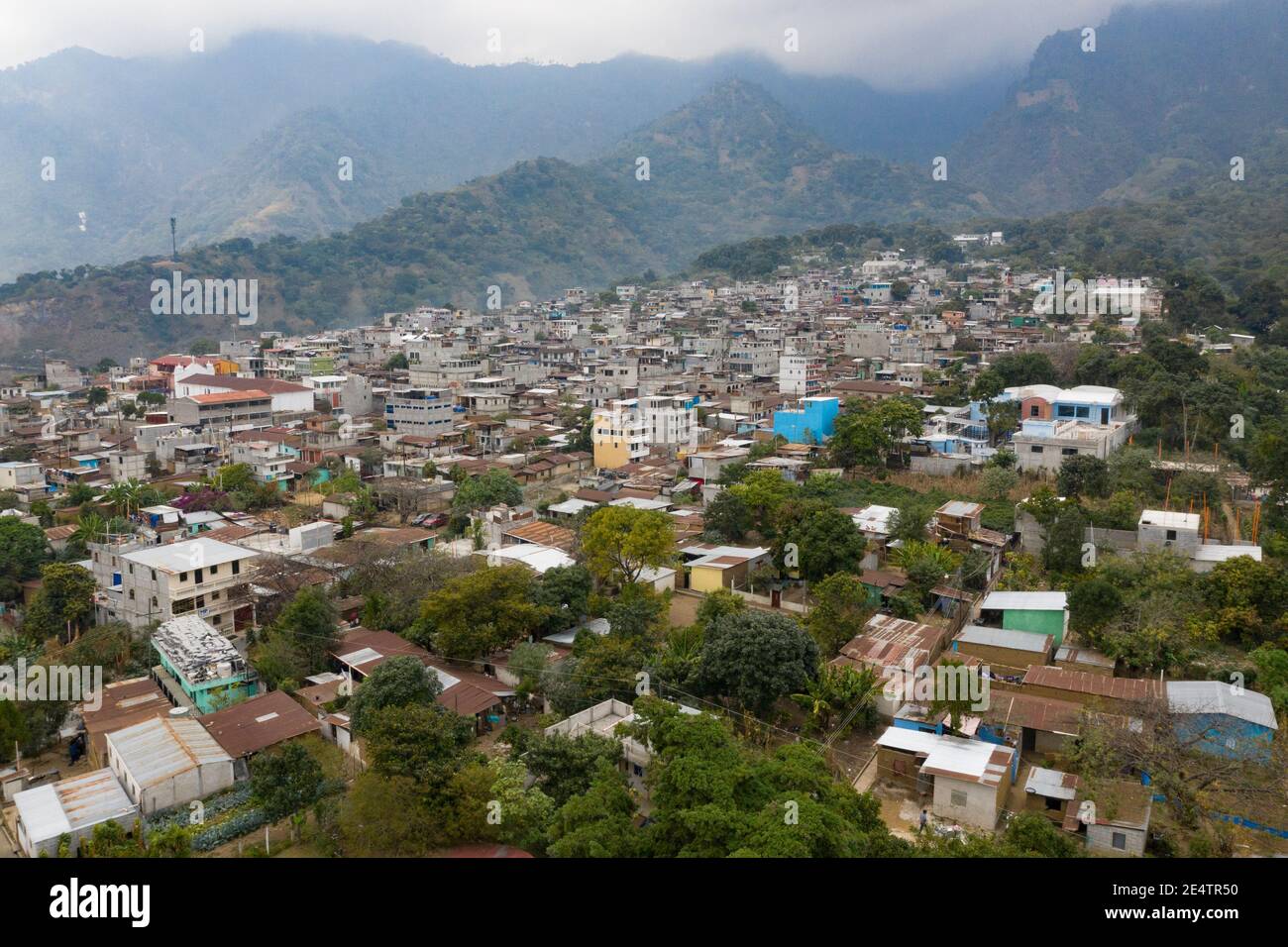 Luftaufnahme von San Pablo la Laguna, Guatemala, Mittelamerika. Stockfoto