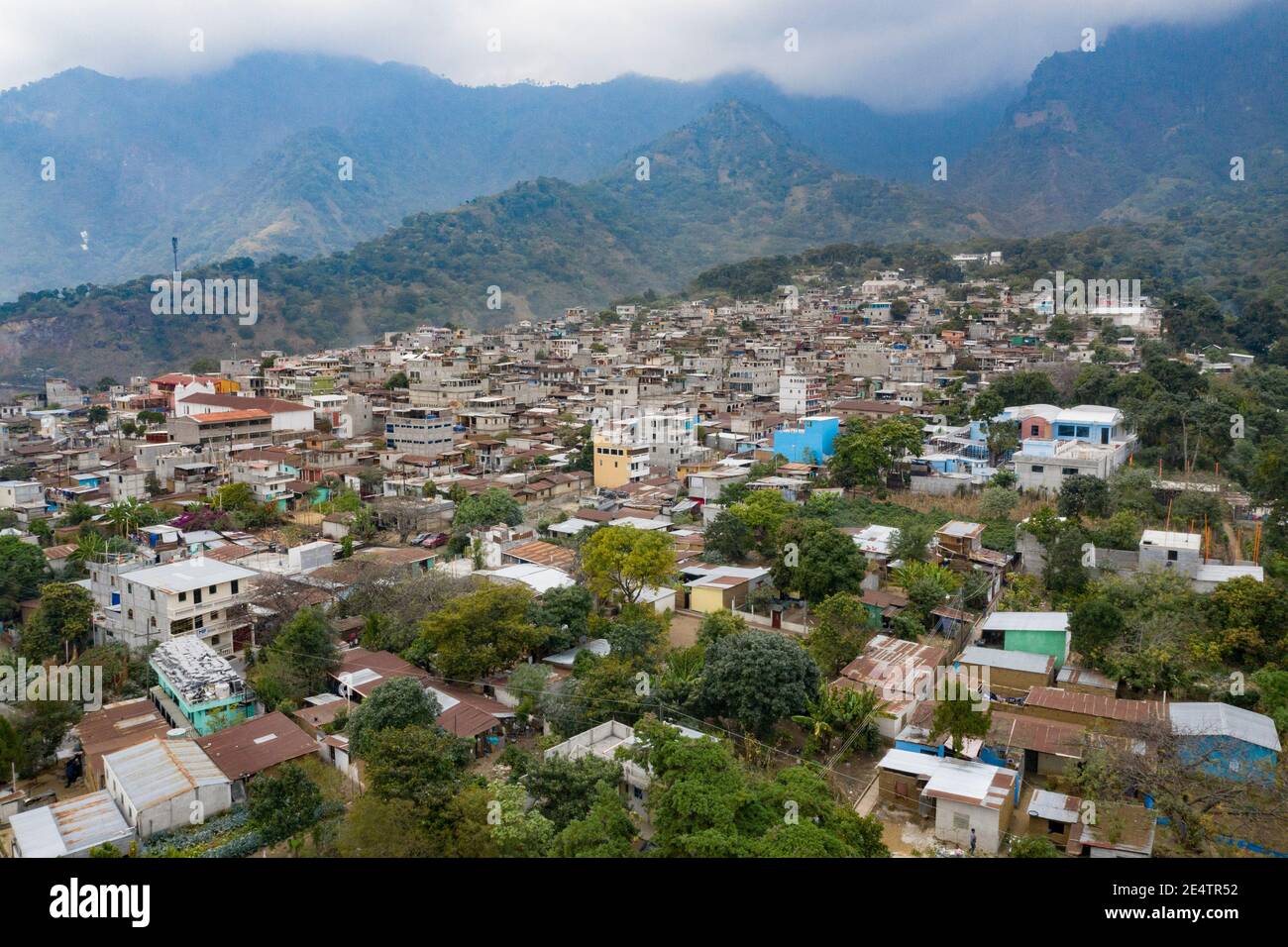 Luftaufnahme von San Pablo la Laguna, Guatemala, Mittelamerika. Stockfoto