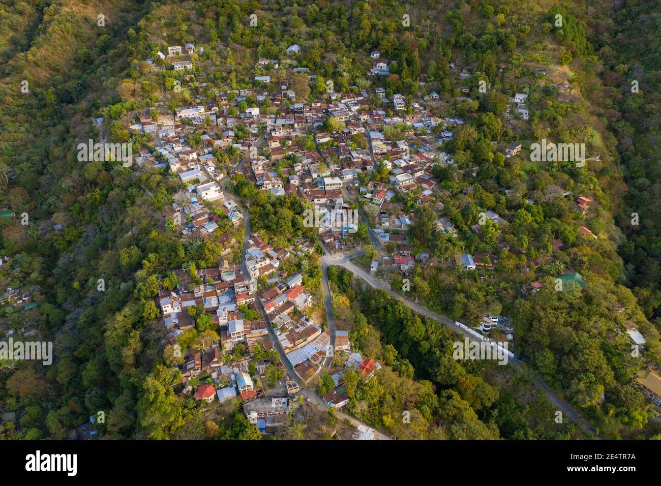 Luftaufnahme von San Marcos la Laguna, Guatemala, Zentralamerika, Mittelamerika. Stockfoto