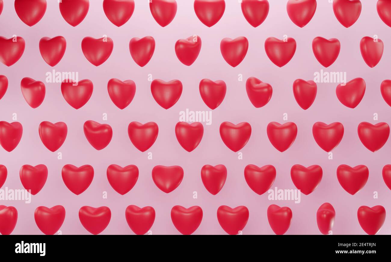 3d-Rendering. Rote Herzen Nahtloses Muster. Liebe einfache Wiederholung Hintergrund. Valentinstag-Konzept Stockfoto