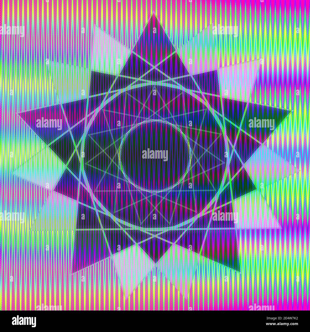Ein abstraktes psychedelisches Starburst-Shape-Hintergrundbild. Stockfoto