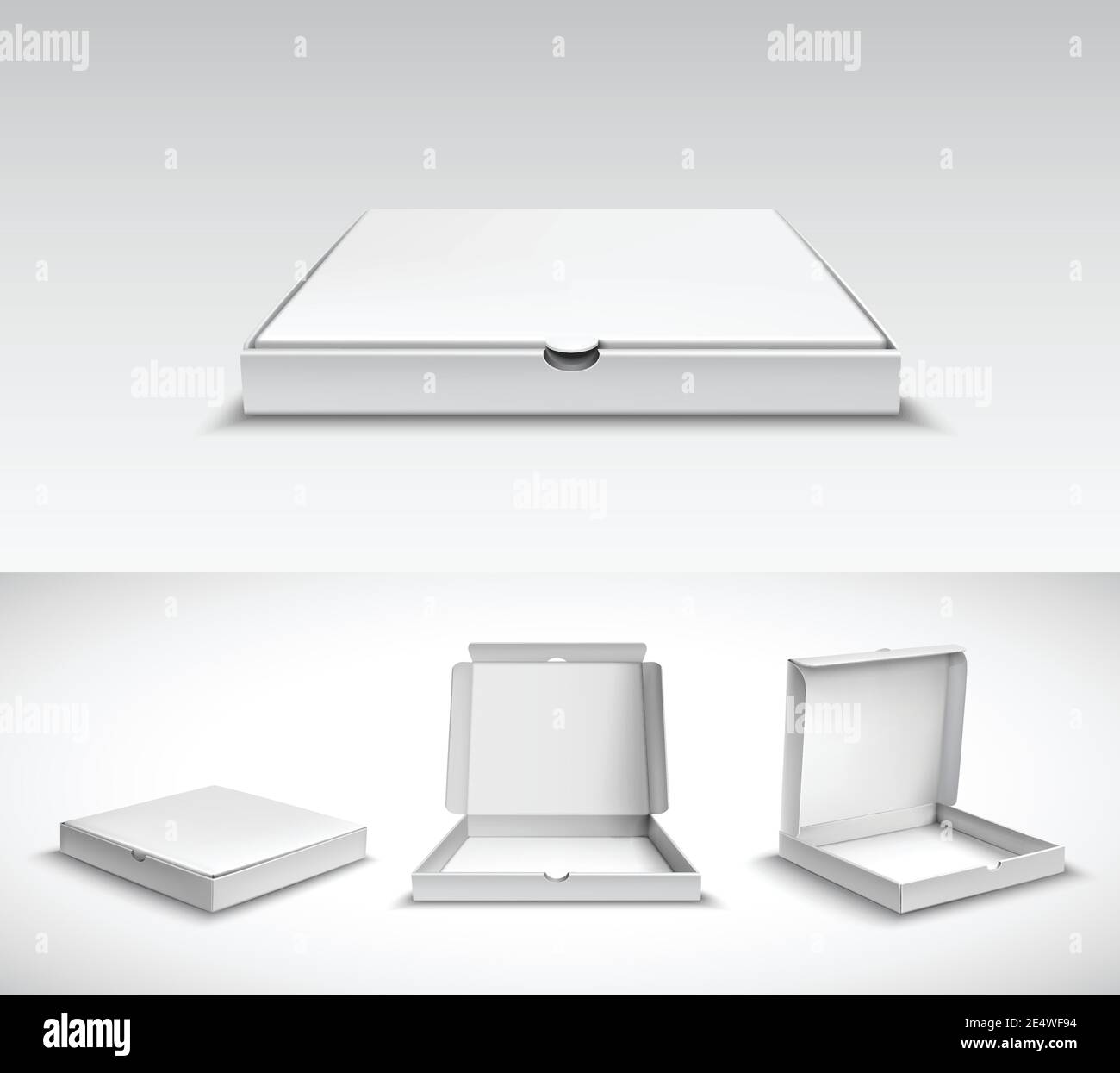 Realistische 3d Pizza leere weiße Karton Paket Set isoliert vektorgrafik Stock Vektor