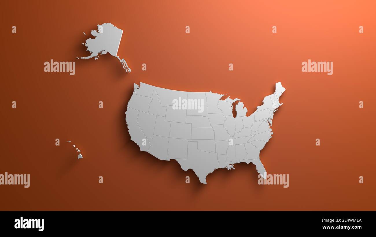 Karte der USA auf orangefarbenem Hintergrund Stockfoto
