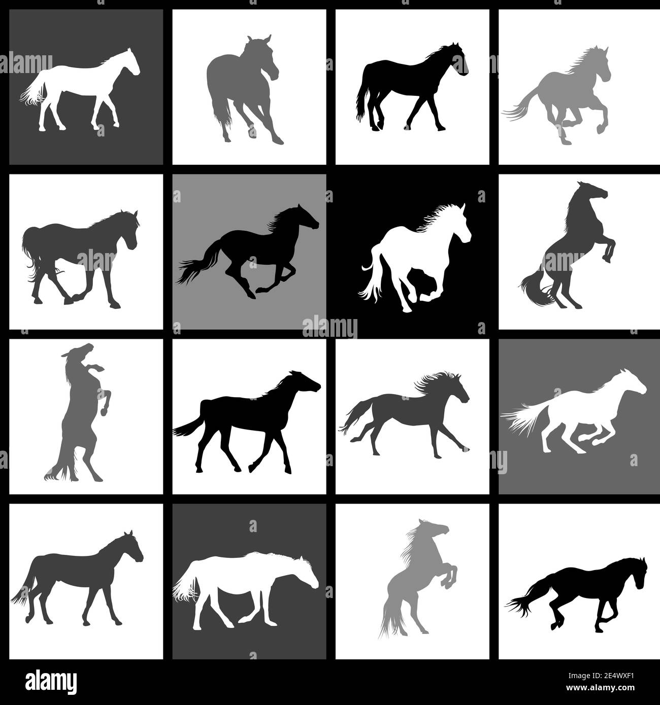 Set von 16 Pferden Hintergrund.jedes Pferd ist auf separaten gruppiert Hintergrund Stock Vektor