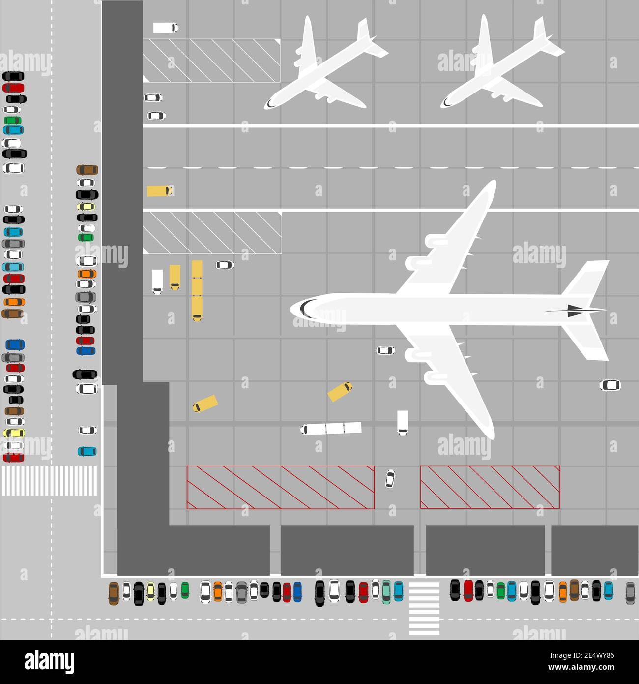 Luftaufnahme eines Flughafens mit Flugzeugen Stock Vektor