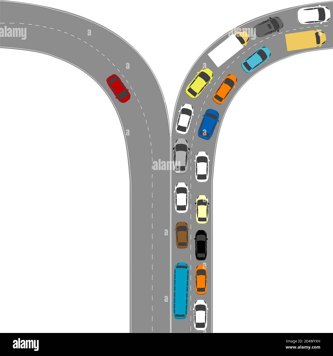 Luftaufnahme zu einer Straße mit vielen Autos stehen Beim Stau auf der Straße Stock Vektor