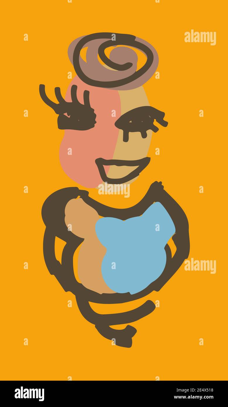 Gesichtszeichnung, Porträt einer abstrakten Person vor einem Hintergrund von bunt verschwommenen, gemischten Flecken Stock Vektor