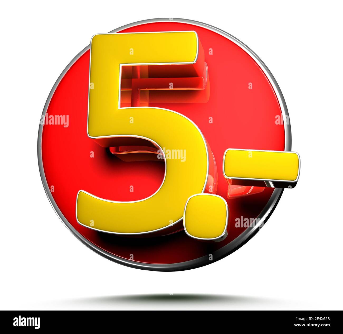 Nummer 5 Preisschild isoliert auf weißem Hintergrund 3D-Abbildung mit Clipping-Pfad. Stockfoto
