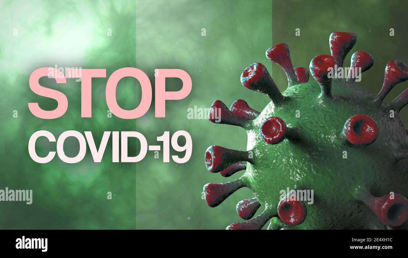 Covid italien Variante, covid-19 Virus mit italienischer grüner Flagge Stockfoto
