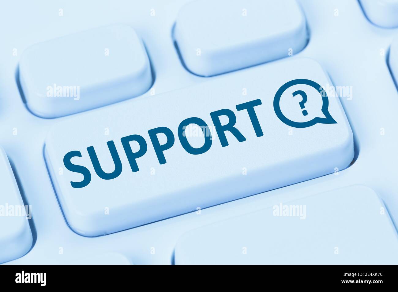 Support Online-Hilfe Kontakt Kundendienst Kommunikation Telefon Internet blau Symbol Computertastatur Stockfoto