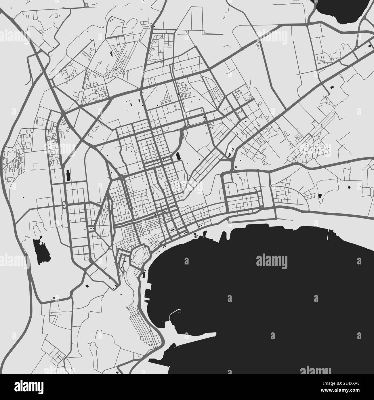 Stadtkarte von Baku. Vektorgrafik, Baku Karte Graustufen Kunstposter. Straßenkarte mit Straßen, Ansicht der Metropolregion. Stock Vektor