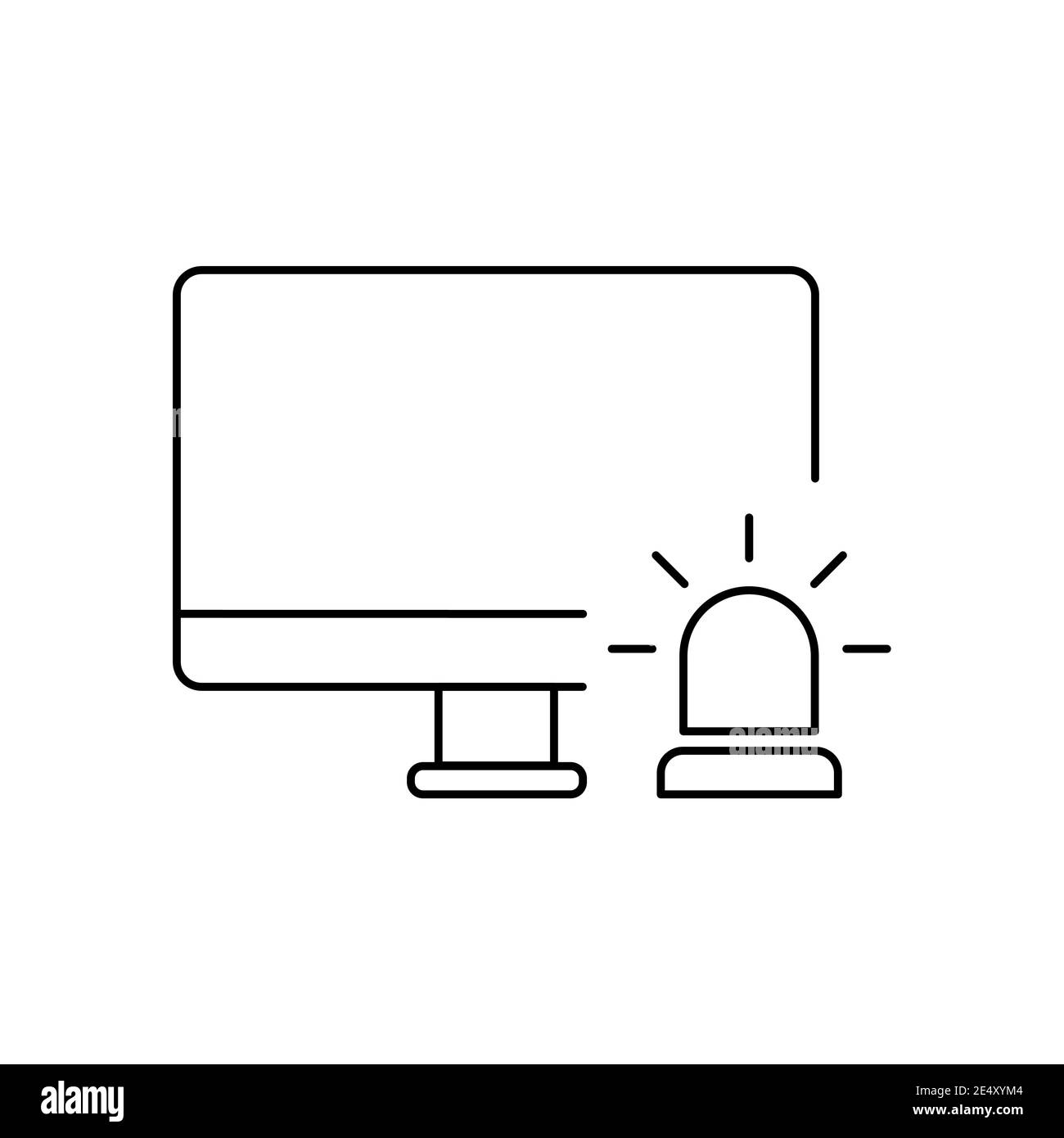 Warnung lineares Symbol Desktop-PC. Symbol für Computergefahr. Sicherheitsbedrohung. Vektorgrafik Stock Vektor