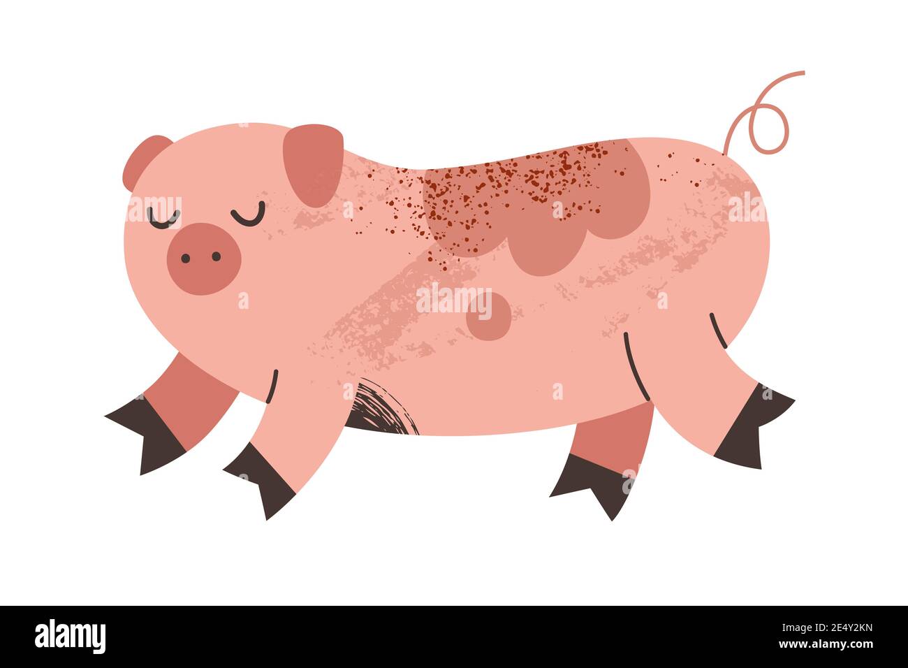 Cute rosa Schwein mit Schmutz Flecken Ziege Illustration, Bauernhof Tier Zeichnung, Vektor Clipart isoliert Stock Vektor