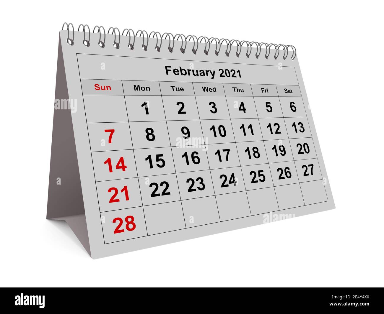 Eine Seite des jährlichen Monatskalenders - Monat Februar 2021 Stockfoto