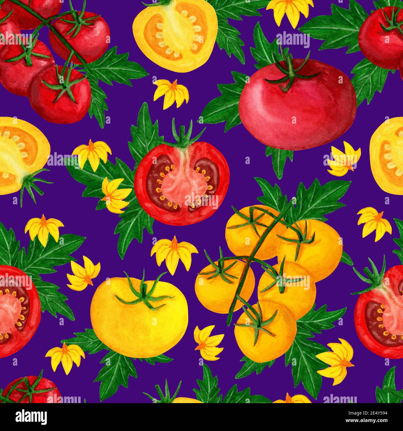 Aquarell Tomate nahtlose Muster mit Blume Stockfoto