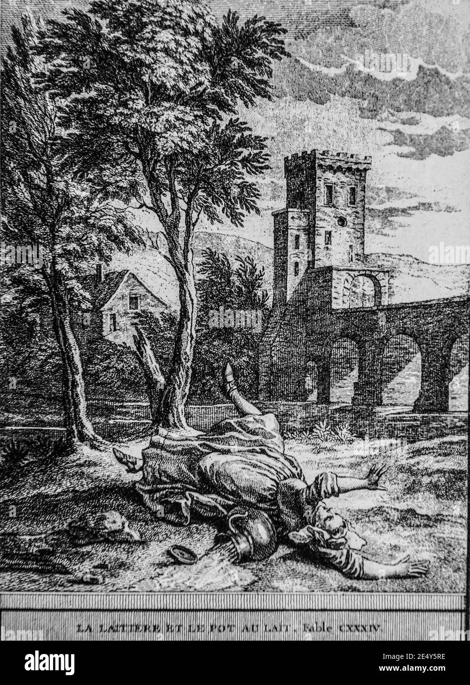 la laitiere Käfer Pot de lait, Fabeln de la fontaine, editeur Talan,dier 1904,dessin de j.b.oudry Stockfoto