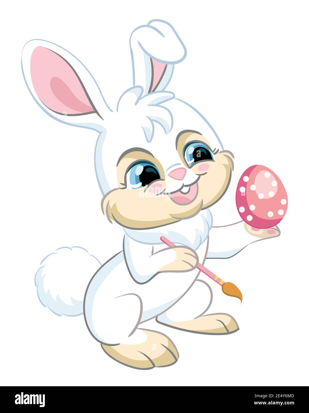 Lustige Cartoon Kaninchen malen Osterei. Niedliches Tier. Vektor-Illustration für Postkarte, Poster, Kinderzimmer-Design, Grußkarte, Aufkleber oder Raumgestaltung, Stock Vektor