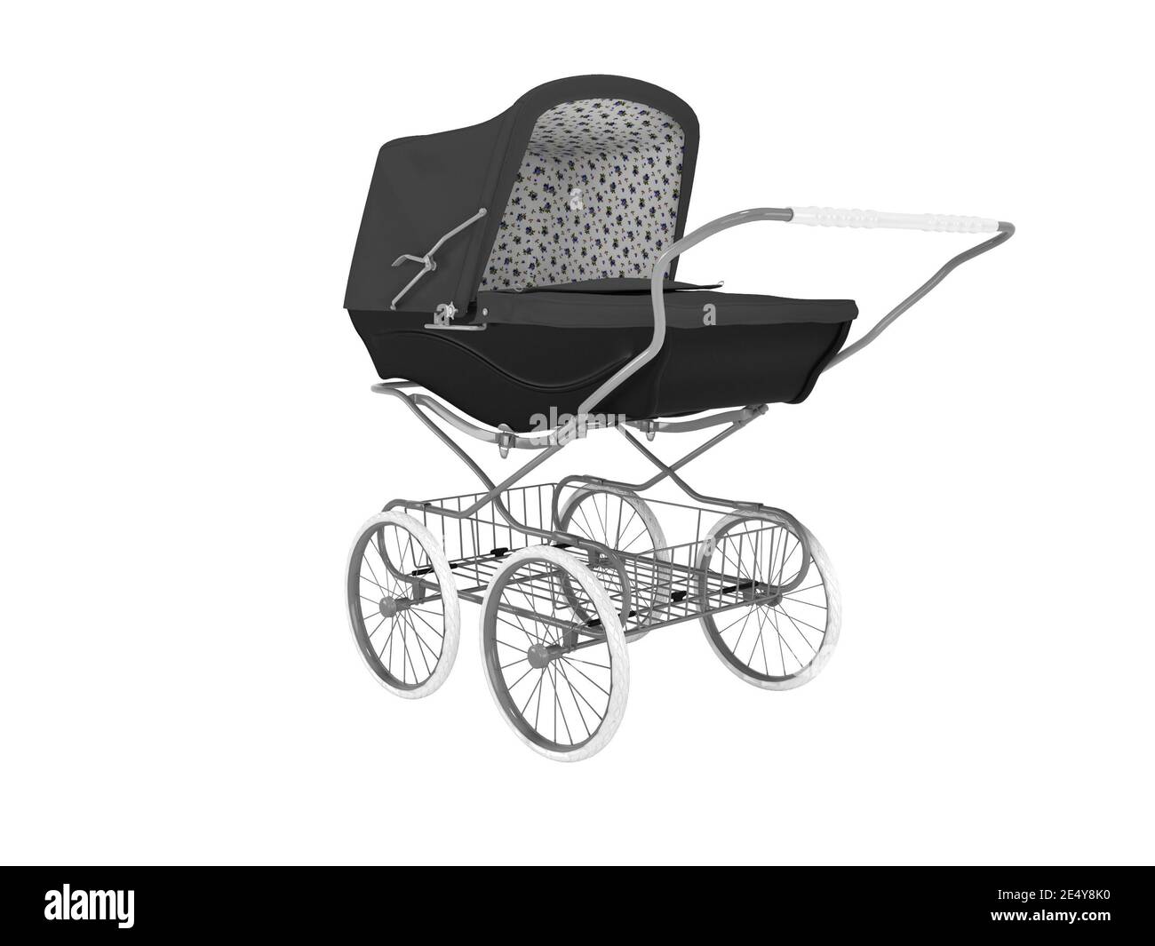 3D Rendering schwarz Metall Kinderwagen mit Gepäckträger auf weiß  Hintergrund kein Schatten Stockfotografie - Alamy