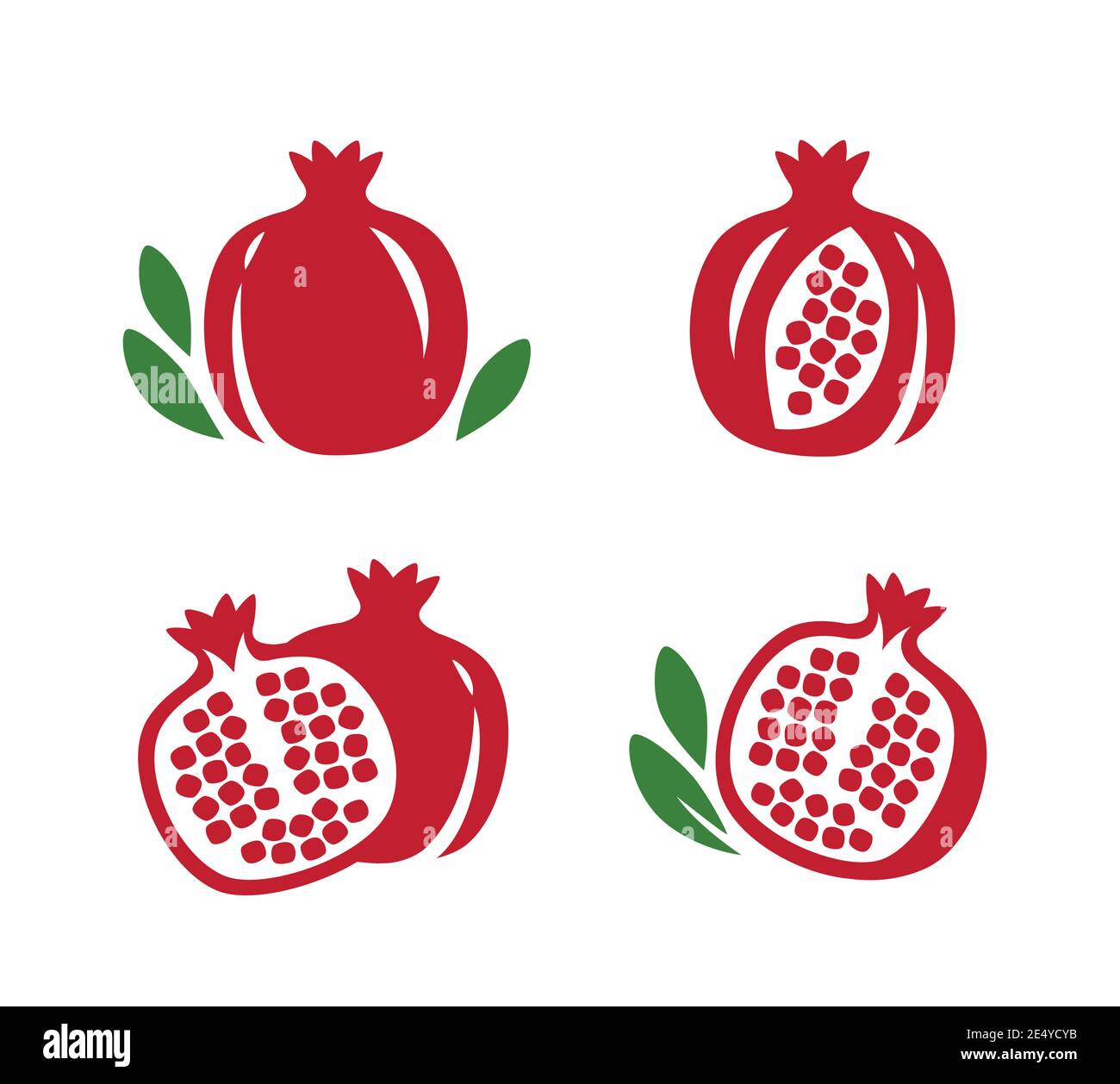 Ganz und geschnitten Granatapfel Icon Set. Abbildung des Fruchtvektors Stock Vektor