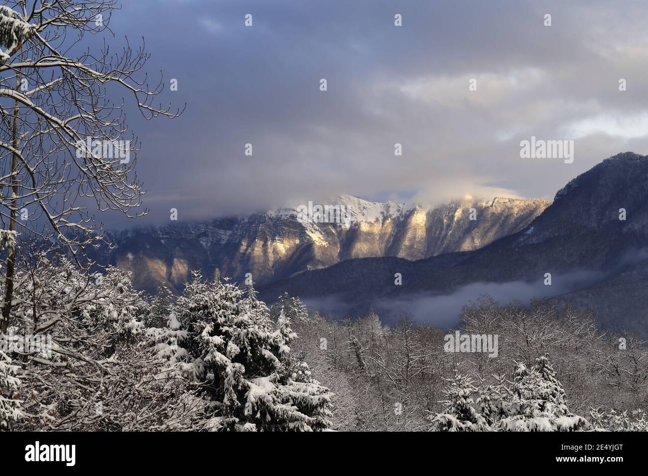 Panorama des Monte Generoso, Italienische Schweiz, nach einem kürzlichen Schneefall Stockfoto