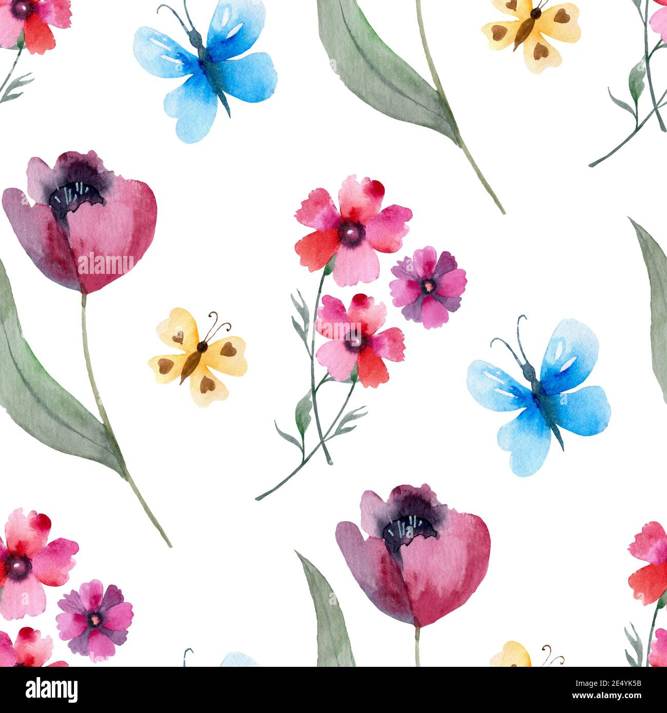 Frühlingsmuster mit Blumen und Pflanzen Drucke modern Stockfoto