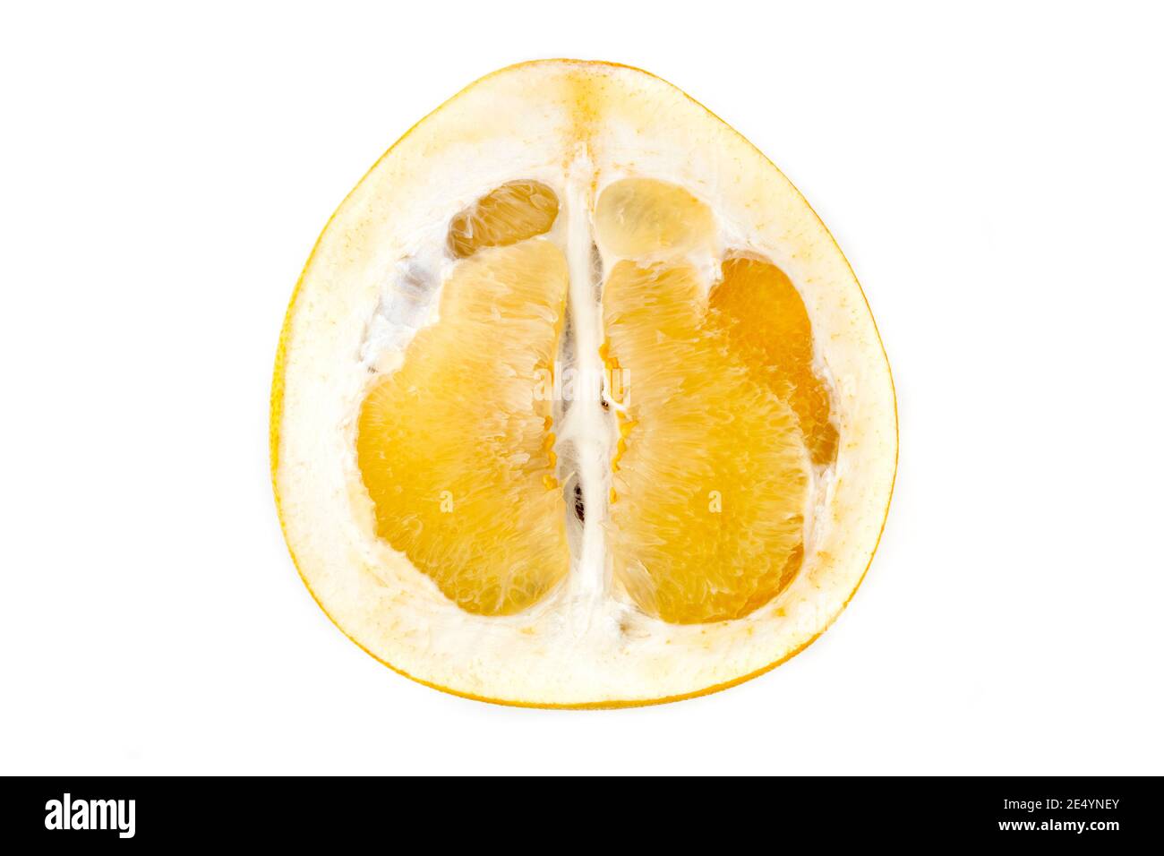 Geschnittene Pomelo (Citrus maxima oder Citrus grandis) Auf weißem Hintergrund Stockfoto