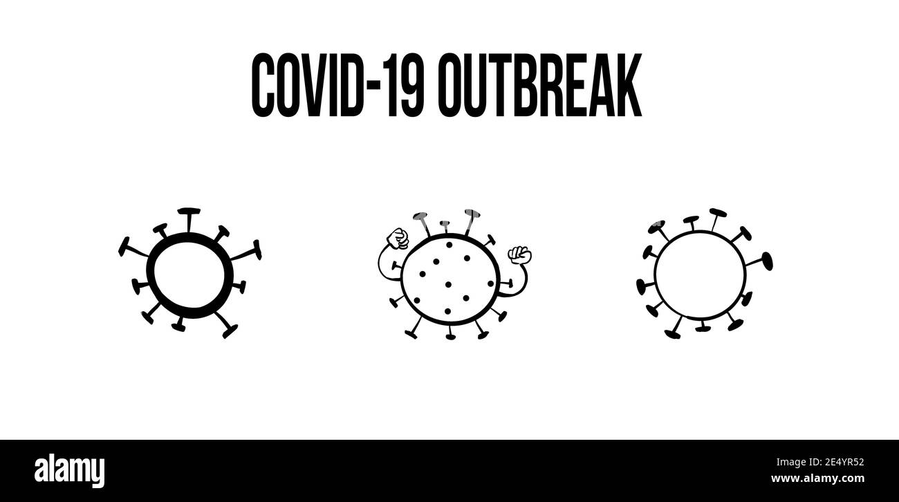 Coronavirus COVID-19 Ausbruch Illustration, auf weißem isolierten Hintergrund, Mikrobiologie und Virologie Konzept, Banner mit Text Stockfoto