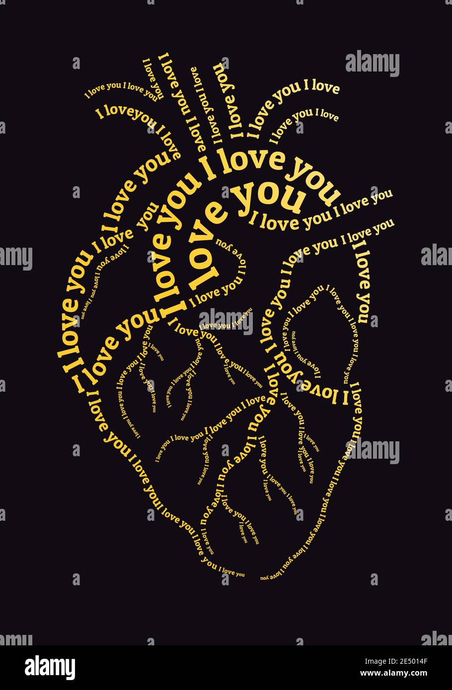 Gold menschliches Herz mit I love you Text, Vektor-Illustration für Valentinstag Karten Stock Vektor