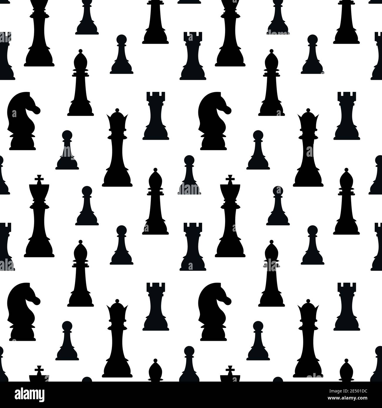 Schachfiguren Silhouette Vektor nahtlose Muster auf weißem Hintergrund isoliert. Stock Vektor