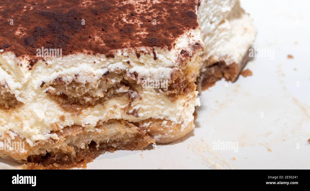 Hausgemachte Tiramisu Kuchen Scheibe aus nächster Nähe Stockfoto