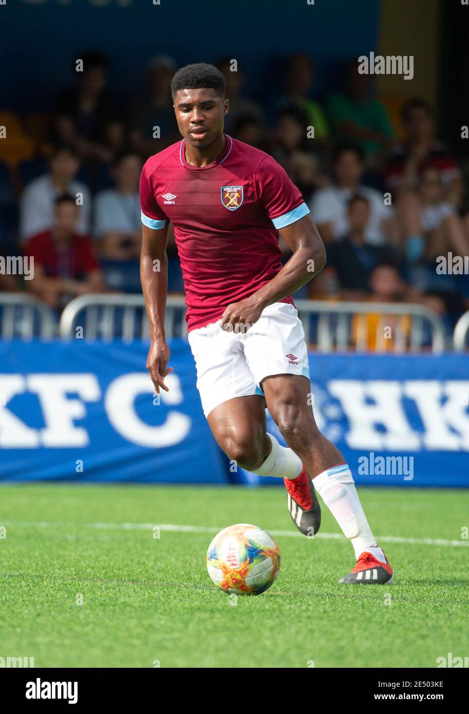 HONGKONG, HONGKONG SAR, CHINA: 18. MAI 2019. HKFC Citi Soccer sevens Hong Kong.West Ham United vs Captains select.Ben Johnson in Aktion. Alamy Stock Stockfoto