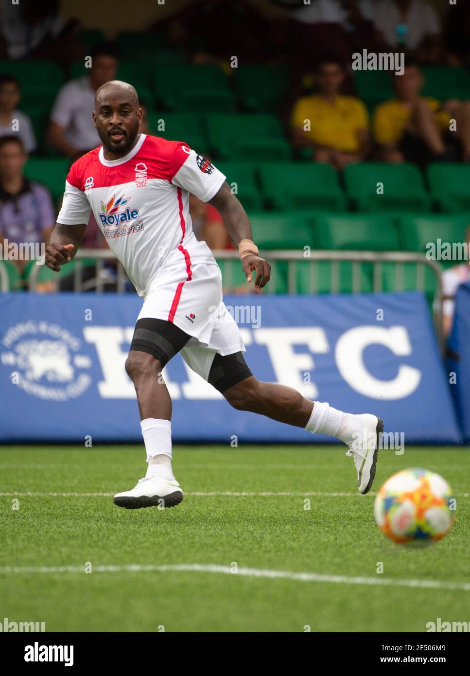 HONGKONG, HONGKONG SAR, CHINA: 18. MAI 2019. HKFC Citi Soccer sevens Hong Kong.Citi All Stars vs Singapore Cricket Club. Nottingham Forest Mobsters V Stockfoto