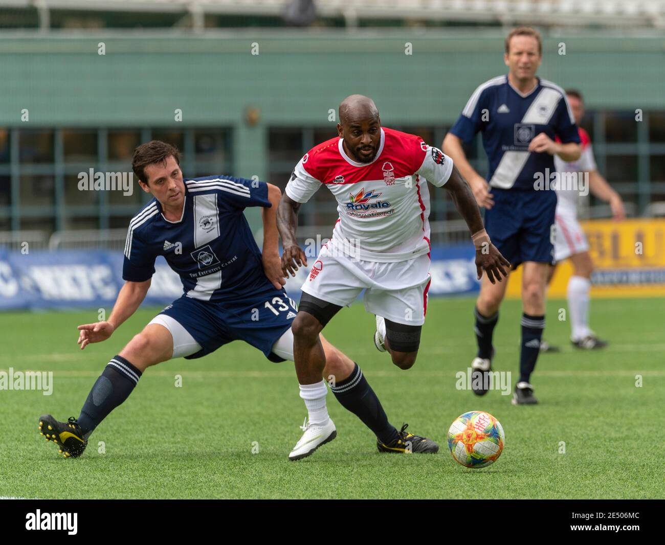 HONGKONG, HONGKONG SAR, CHINA: 18. MAI 2019. HKFC Citi Soccer sevens Hong Kong.Citi All Stars vs Singapore Cricket Club. Nottingham Forest Mobsters V Stockfoto