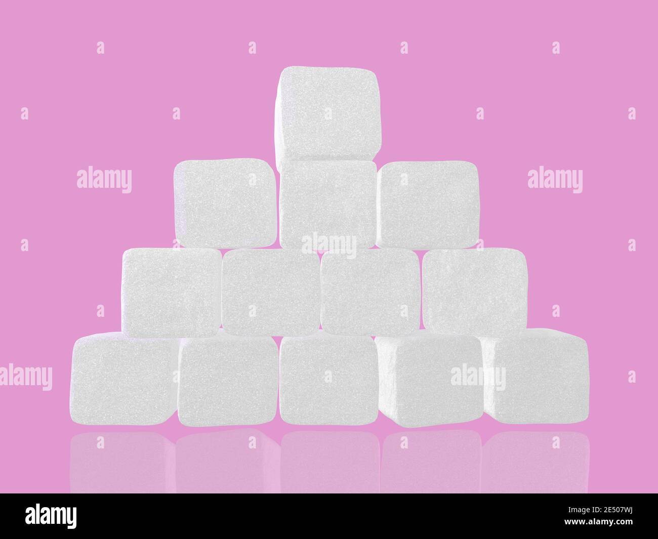 Kleine Pyramide aus Zuckerwürfeln auf Pin Hintergrund, 3d Render Stockfoto