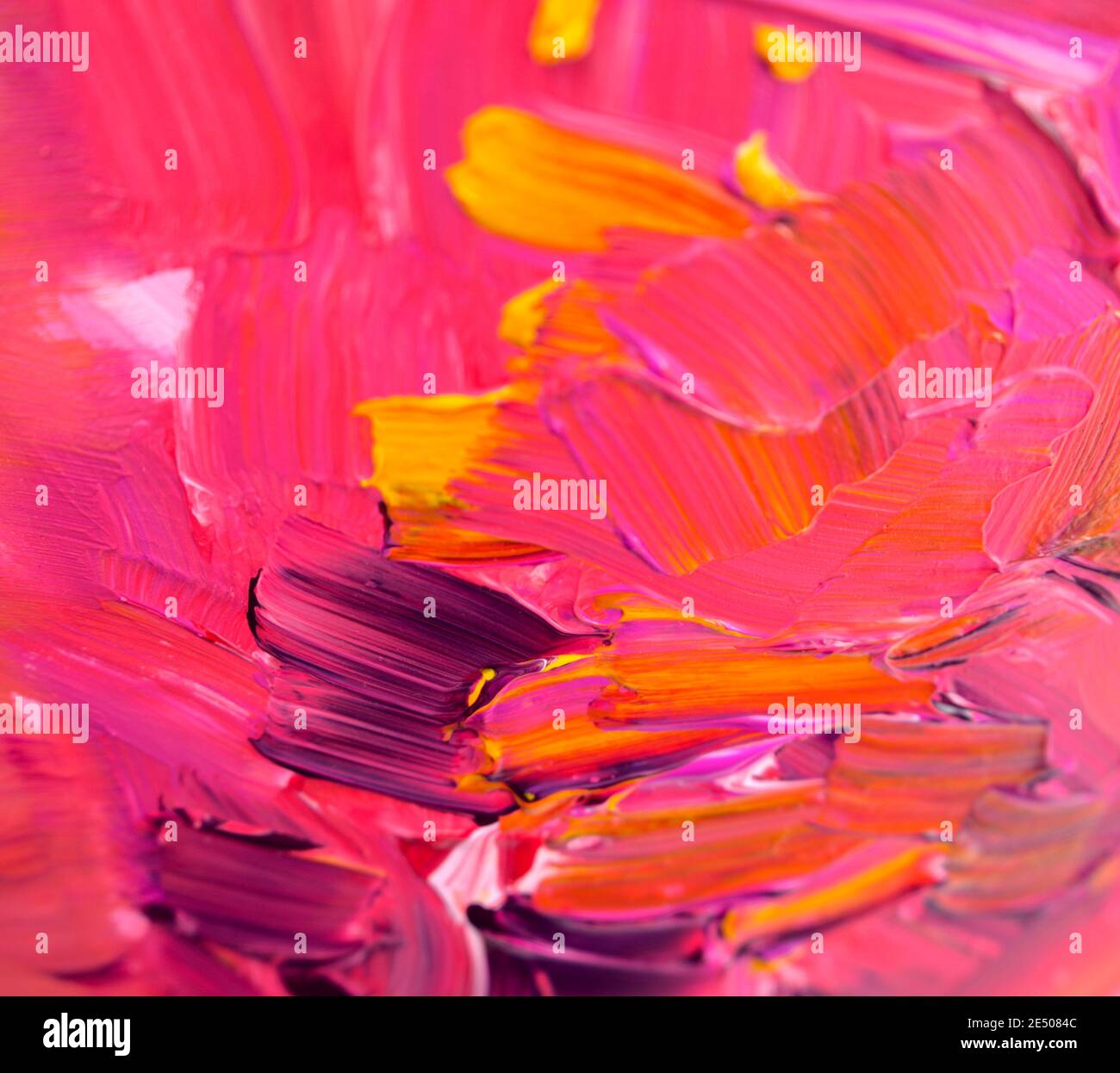 Handgefertigtes, handgezeichnetes Gemälde. Verschwommener abstrakter, lebhafter, unregelmäßiger Hintergrund. Bemalte Textur. Acrylfarben auf Leinwand. Bildende Kunst, Kunstwerk. Modern. Stockfoto