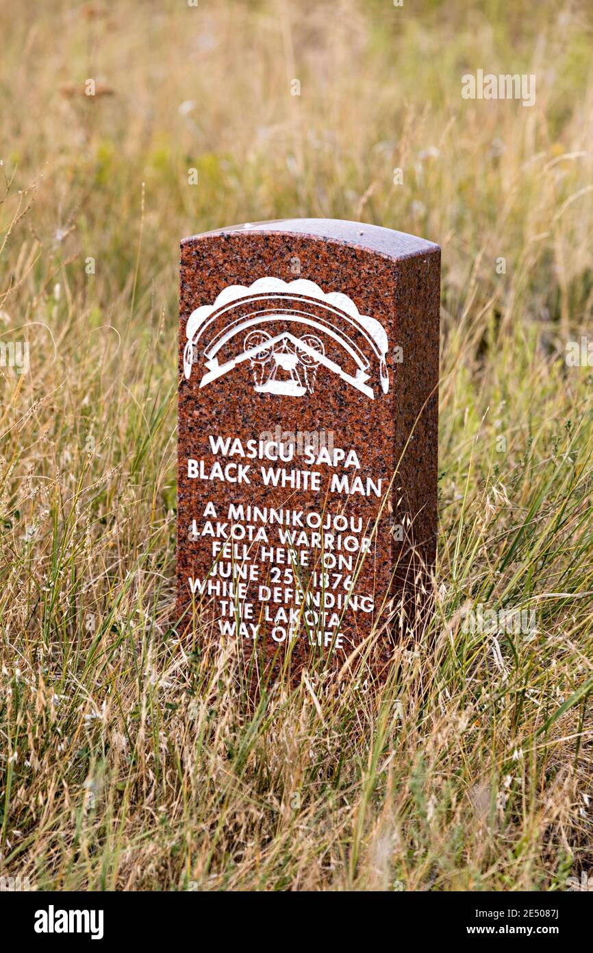 Marker für einen Lakota Krieger am Little Bighorn Battlefield National Monument, Hardin, Montana, USA Stockfoto