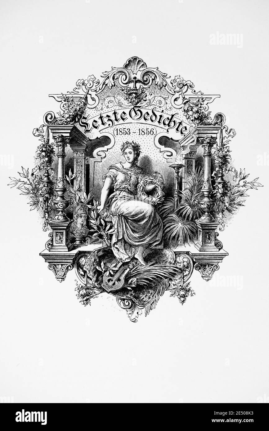 Illustration´s Heine Gedichtband 'Letzte Gedichte' (1853-1856) oder Letzte Gedichte, deutscher Dichter Heinrich Heine, Gedichtsammlung Romancero, 1880 Stockfoto