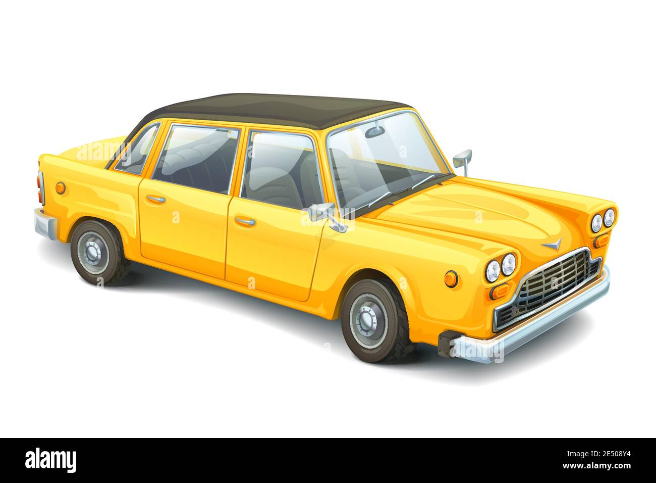 Gelbe Retro-Stil Cartoon Auto. Stock Vektor