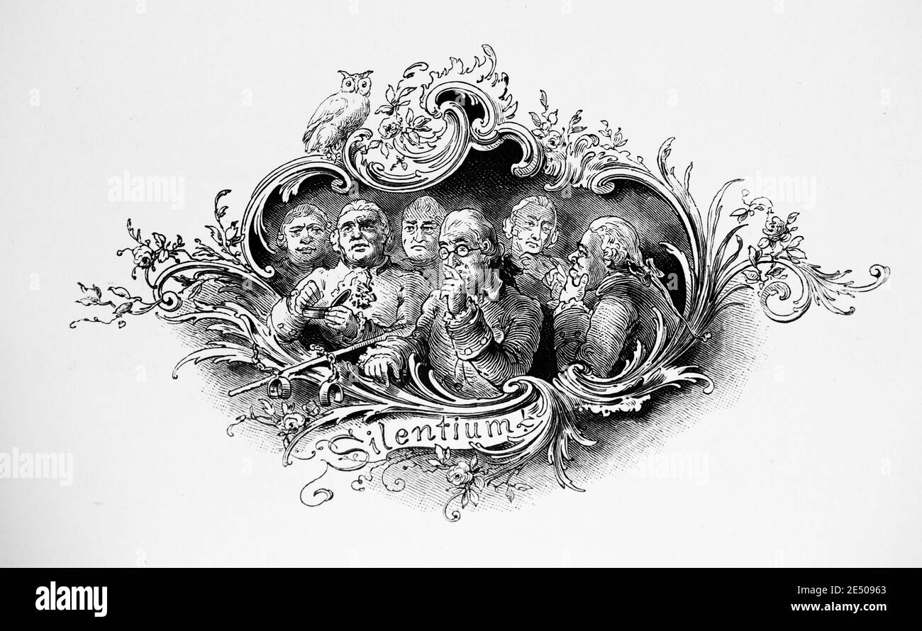 Illustration´s Heines Gedicht 'Erinnerungen an Krähwinkels Schreckenstagen', deutscher Schriftsteller und Dichter Heinrich Heine, Gedichtsammlung Romancero, 1880 Stockfoto