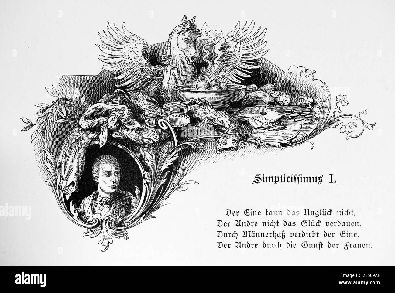 Illustration´s Heine Sartrical Poem Simplicissimus I, deutscher  Schriftsteller und Dichter Heinrich Heine, Gedichtsammlung Romancero, 1880  Stockfotografie - Alamy